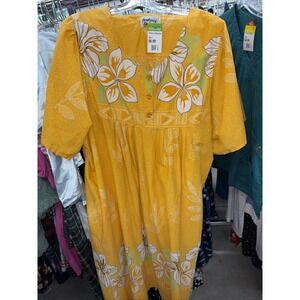 Anthony Richards Floral House Dress Lounger MuuMu Hawaiian Yellow Lg Vtg Leisure